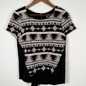 Sunday In Brooklyn Anthropologie Shirt Black Multicolor Aztec Embroidered Small